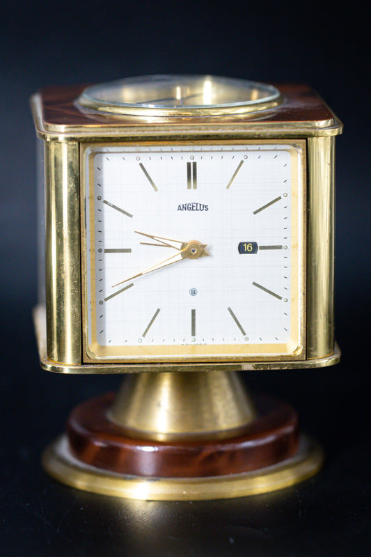 Pendulette Angélus Météo Plaqué Or et Marquéterie - L'Atelier du Temps