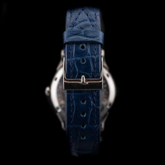 Boucle en acier sur bracelet cuir bleu Omega Constellation Rusty 1968